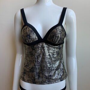 Hula Honey black & gold apron style tankini top with push up padding